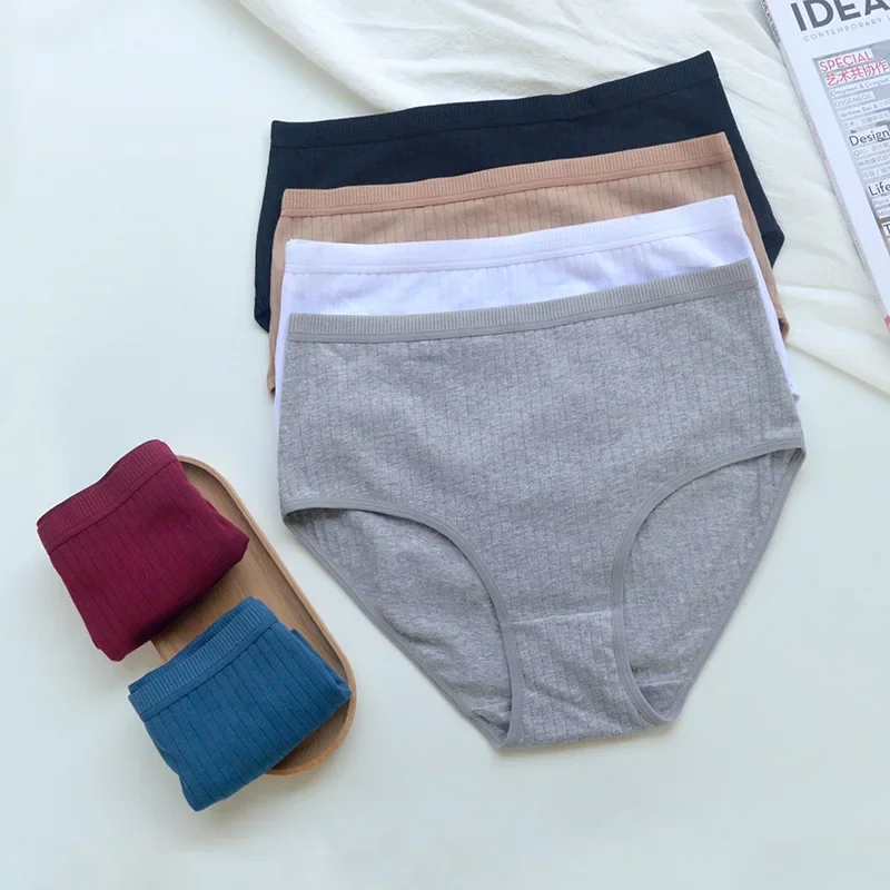 6pcs Cotton Women Panties Lady Plus Size Underwear High Waist Briefs Breathable Solid Color Female Lingerie Shorts