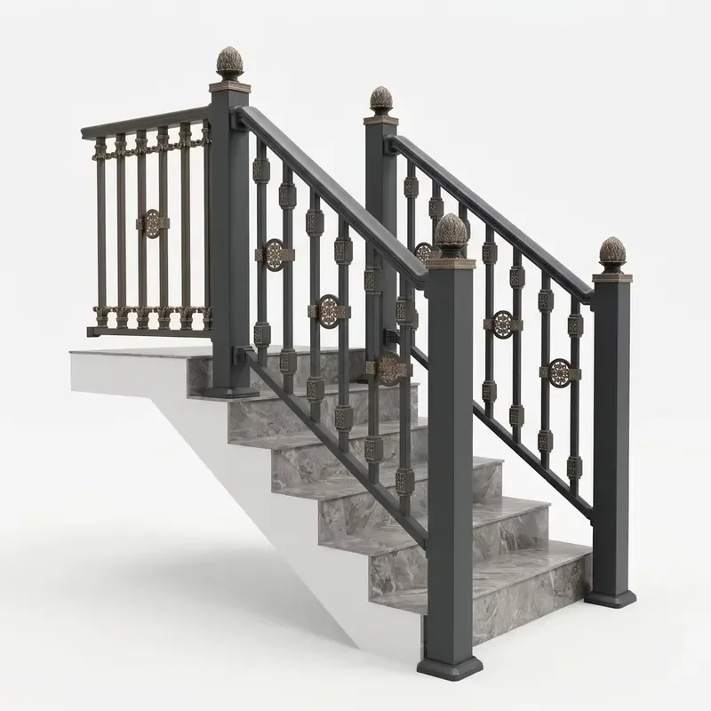 Durable Aluminum Alloy Balustrade, Outdoor Safety Railing for Stair, Balcony & Deck, Residential & Commercial Metal Fence