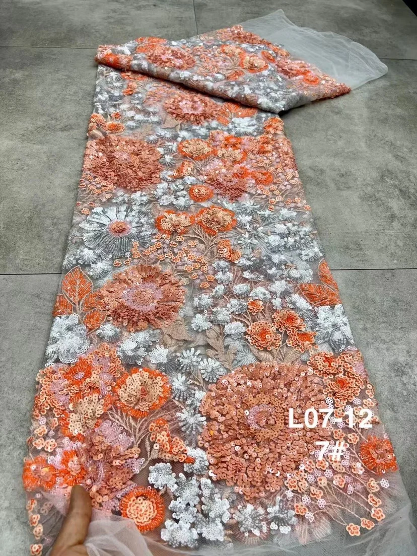 Viral Hit Heavy-Duty Colorful Sequin Embroidered Fabric, Beaded Tube Lace for Wedding Evening Gown