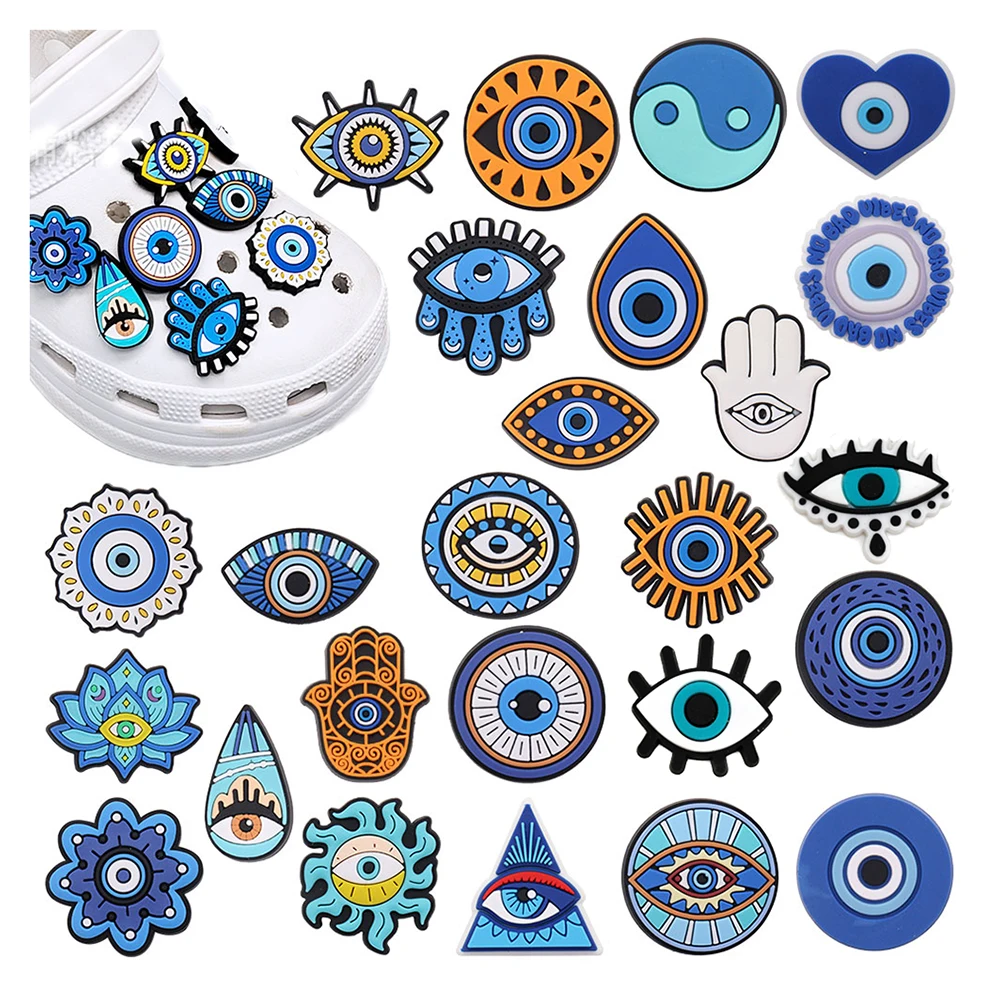 Wholesale 1pcs PVC Shoe Accessories for Crocs Charms Blue Evil Eyeball Monster Badge Women Buckle Kids Pins Men Decoration Jeans