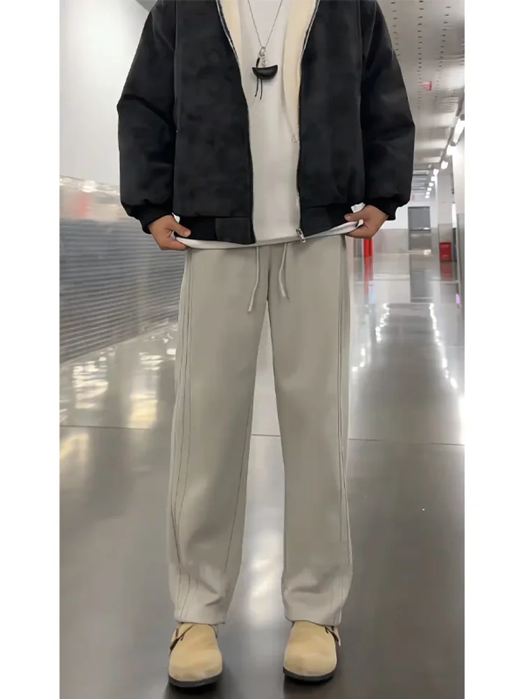 

Мужские прямые спортивные штаны в полоску на подкладке Ay Thiened Fce, осенне-зимние повседневные спортивные брюки с драпировкой и подтяжкой талии