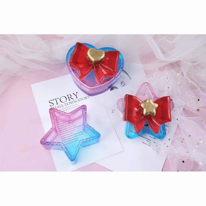 DIY Crystal Epoxy Resin Mold Star Bow Love Heart Shaped Storage Box Jewelry Box Container Mirror Silicone Mold For Resin