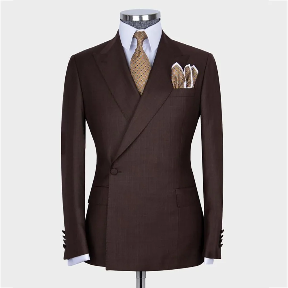 Chic Single Button Male Suit Two Pieces Solid Color Stylish Peaked Lapel Business Formal Tuxedo Wedding Groom Luxury Outfit