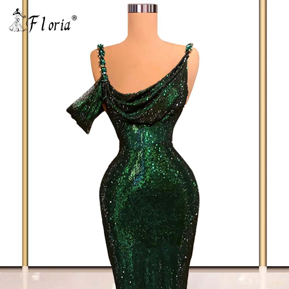 Eenvoudige Stijl Elegante Lange Formele Party Dress Dark Green Rhinestone Spaghetti Strap Mermaid Avondkleding Shiny Prom Gown