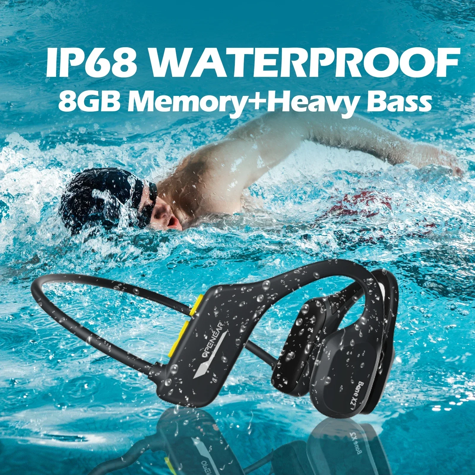 Swimming Headphones IP68 Waterproof 8GB Memory Storage Wireless Bluetooth Headset with Mic True Bone Conduction Earphones Sports