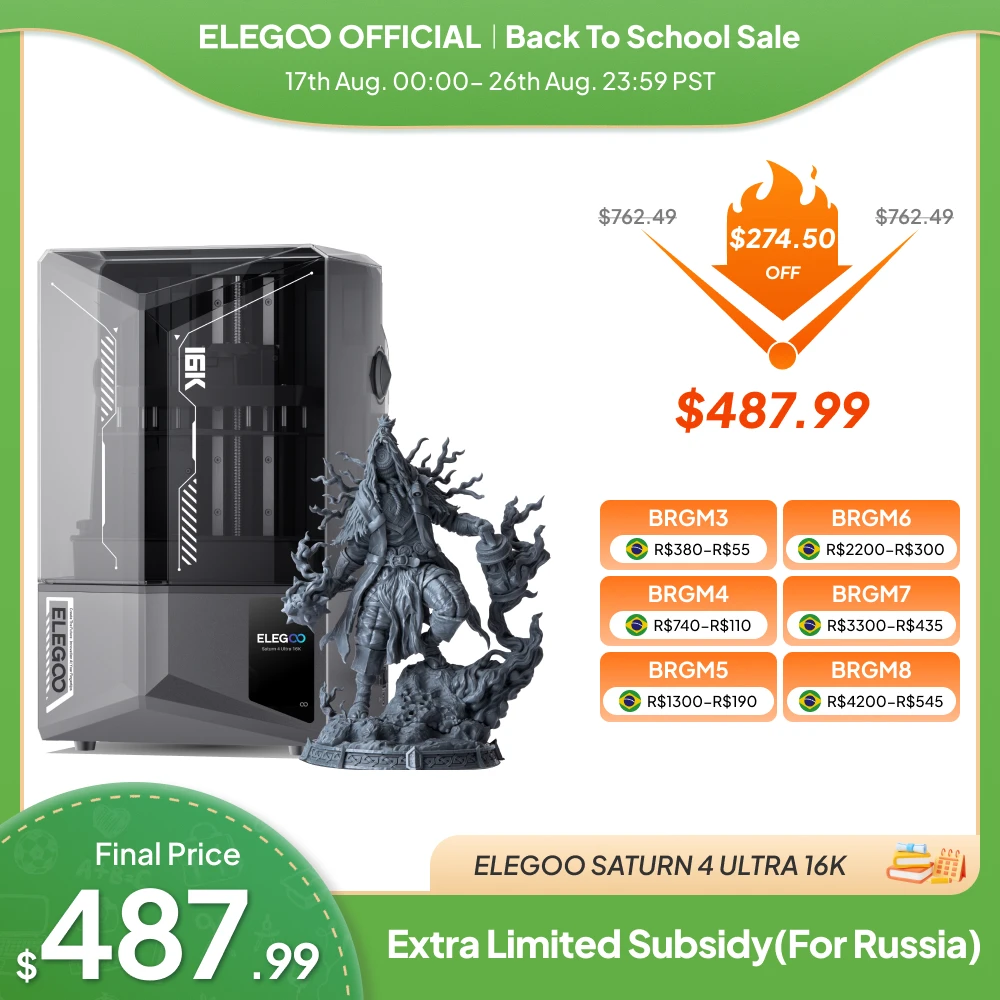 Impressora 3D ELEGOO SATURN 4 ULTRA 16K com Monitoramento de Impressão por IA, Impressão de Alta Velocidade, Tamanho 212x118x220mm