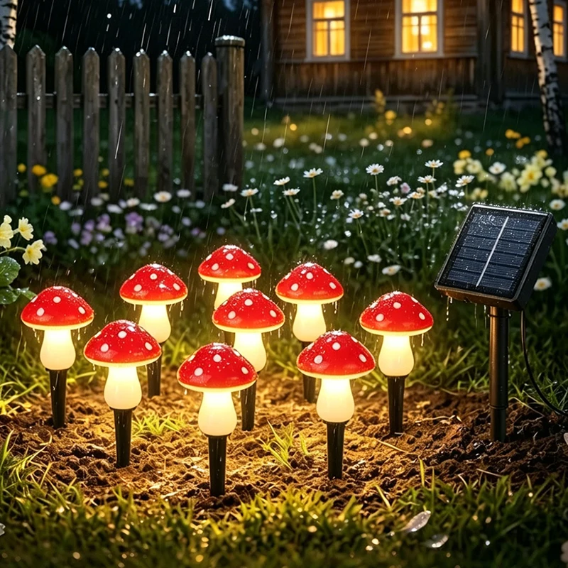 Solar Fairy LED Mushroom Lights 8pcs/set Waterproof Warm Lighting Courtyard Garden Pathway Decor Stake String Lights