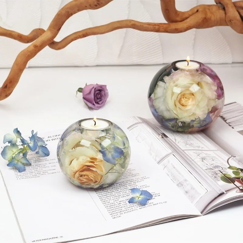 Circular Candle Holder Epoxy Resin Drip Mold DIY Dry Flower Candle Holder Spherical Mirror Silicone Mold Home Decoration Storage