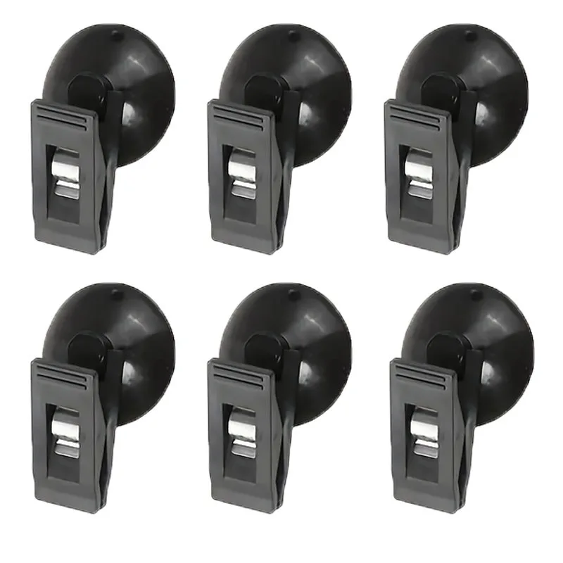 6Pcs Black Plastic Car Suction Clips, Removable No Residue Adhesive Holder for Windshield Sunshade Curtain Paper Receipt