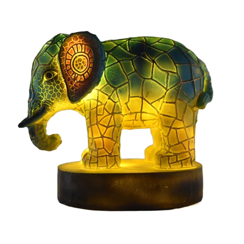 Animal Table Lamp Dyed Resin Elephant Lamp Desktop Night Light Table Night Light,3D Stained Animal Night Light Lamp Durable-ABQU