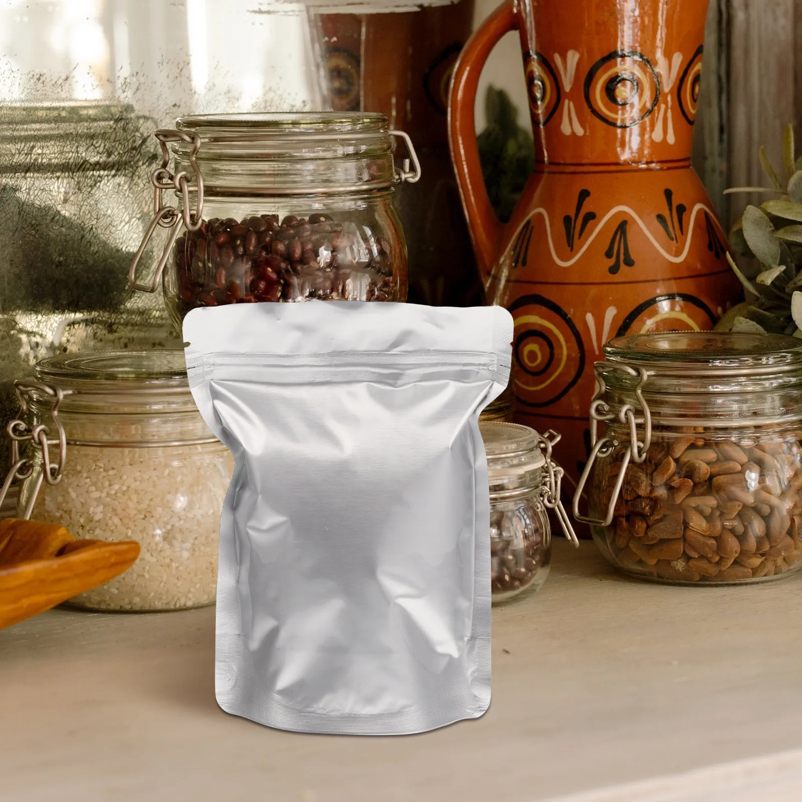 50Pcs Heavy Duty Resealable Aluminum Foil Bags for Food Storage Tea Coffee Sugar Grains Jewelry Stand-Up Sealed Pouches view 4
