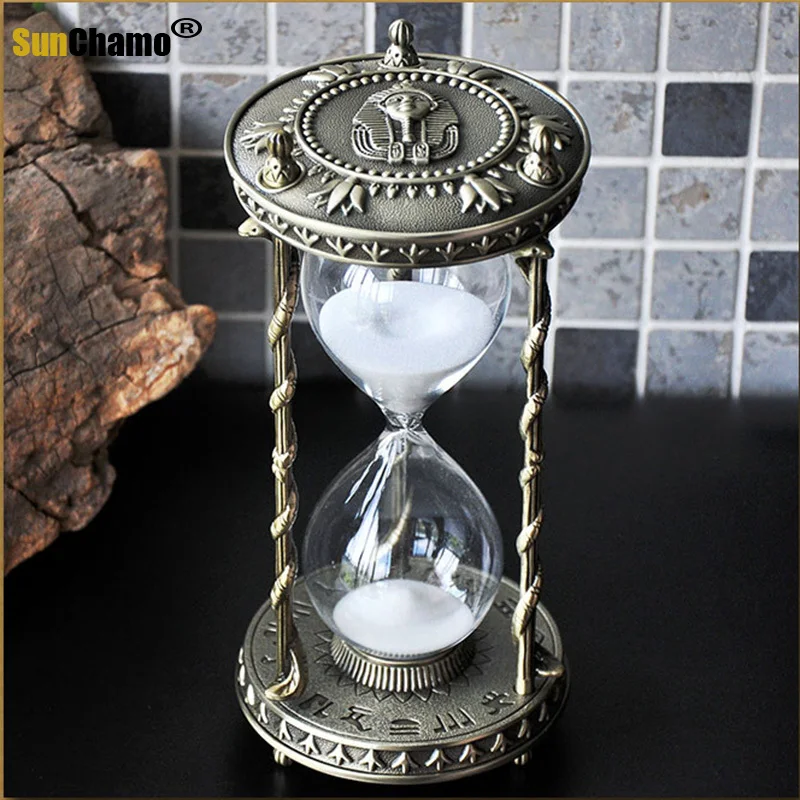 Creative Vintage Art Craft Egypt Tutankhamun Hourglass 30 Minutes Ampulheta Sand Watch Metal Home Decor Desktop Clock Timer Gift