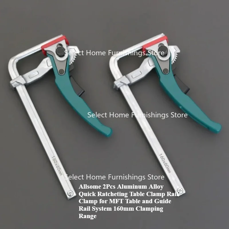 Allsome 2Pcs Aluminum Alloy Quick Ratcheting Table Clamp Rail Clamp for MFT Table and Guide Rail System 160mm Clamping Range