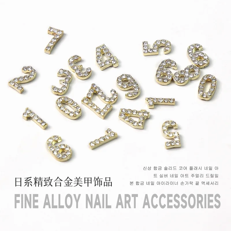 10Pcs 3D Glitter Volledige Diamanten Ingelegd Nummer 0 Tot 9 Alloy Nail Art Rhinestones Sieraden Decoraties Manicure Telefoon Case charms