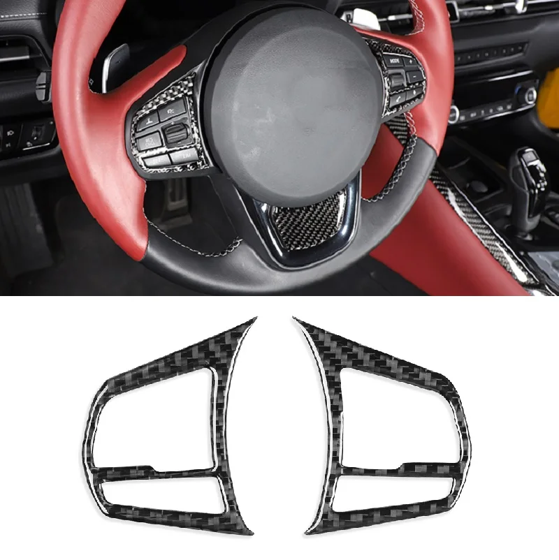 

Real Carbon Fiber Car Steering Wheel Button Frame Sticker Car Accessories For Toyota Supra GR A90 2019-2022