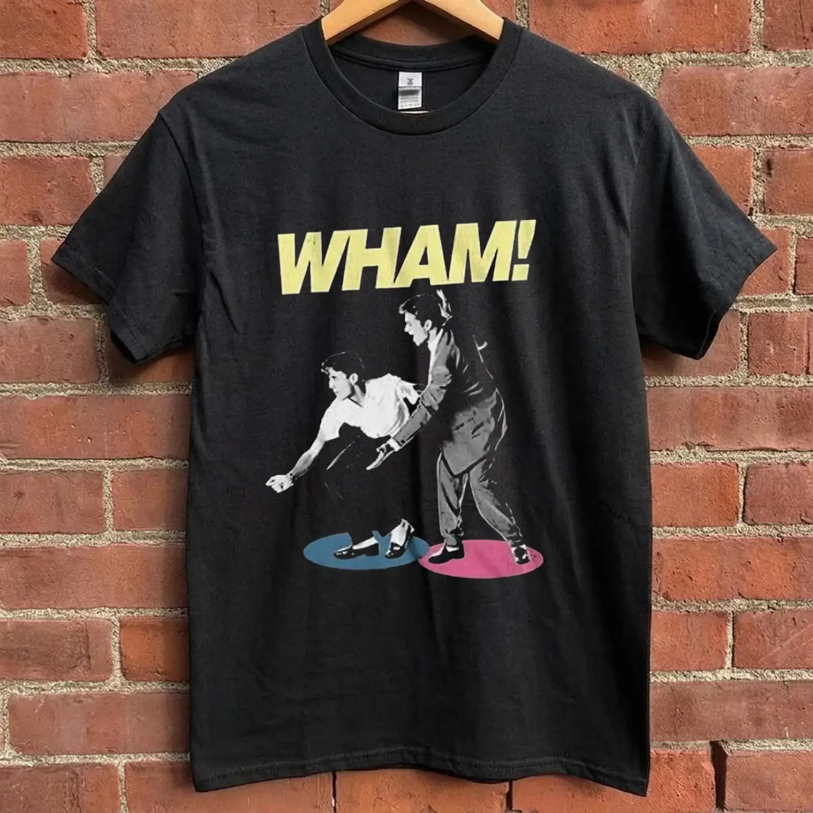 Vintage Wham 80s Pop Band Print Black  T Shirt Retro Music Casual vintage Washed Versatile Stylish Unisex Slightly