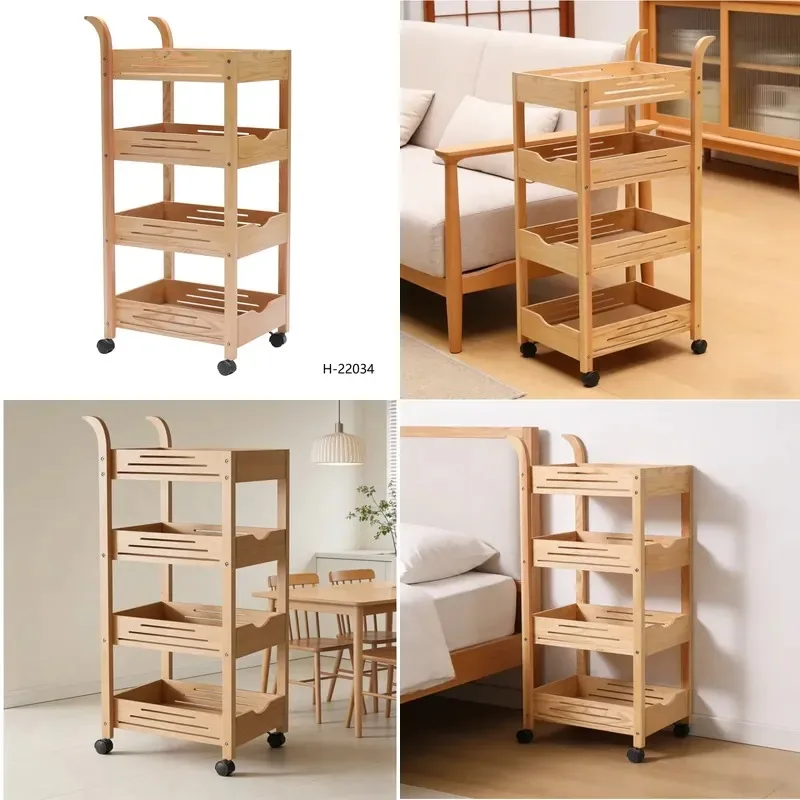 4 Layer Bamboo Vertical Rack Multi Function Portable Foldable Waterproof Storage Shelf