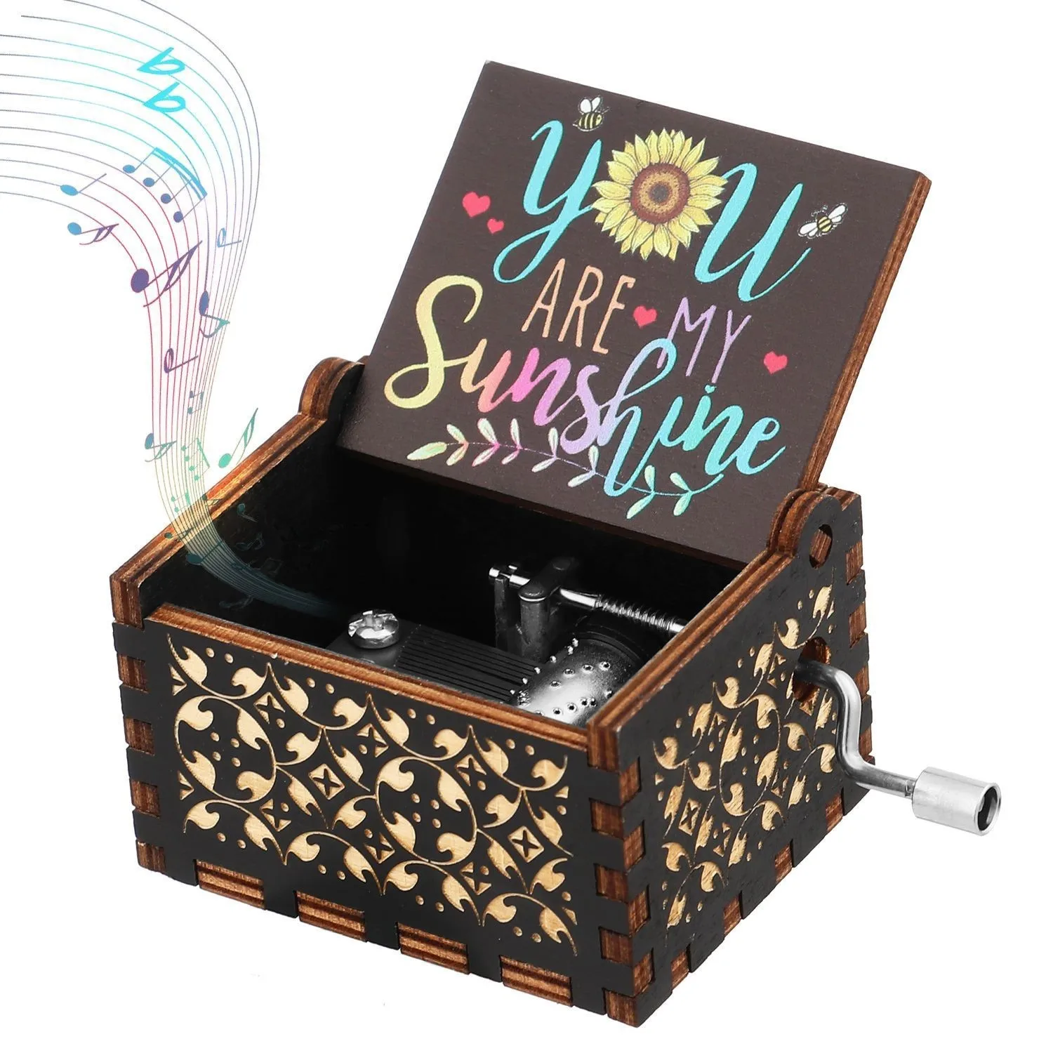 

Wooden Hand-cranked Music Box Gift for Mom Music Box Mother's Day Gift Sunbeam Design for Daughter Present m