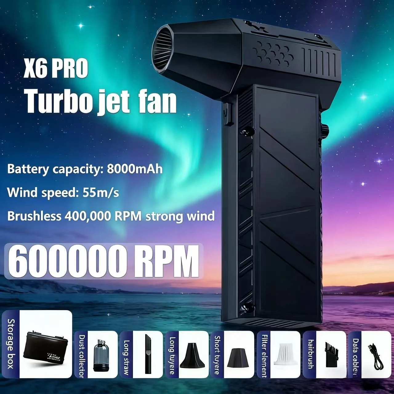 

НОВЫЙ 2025 жестокий вентилятор, 400000 об/мин, мощный воздуходувка, пылесос, зарядка типа C, бесщеточный турбоструйный вентилятор с сильным ветром