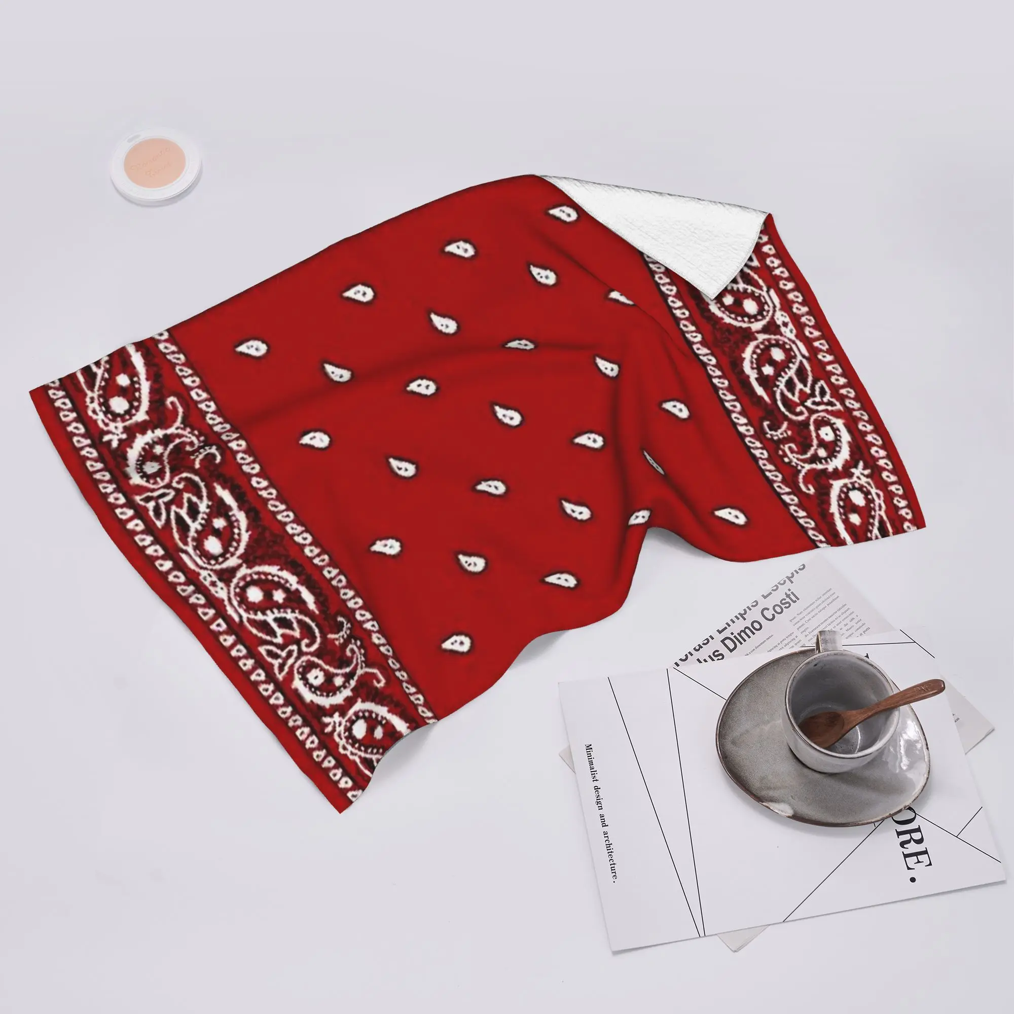 Custom Red bandana Soft Face Towel Quick Dry Pool Bath Cotton Towels Breathable