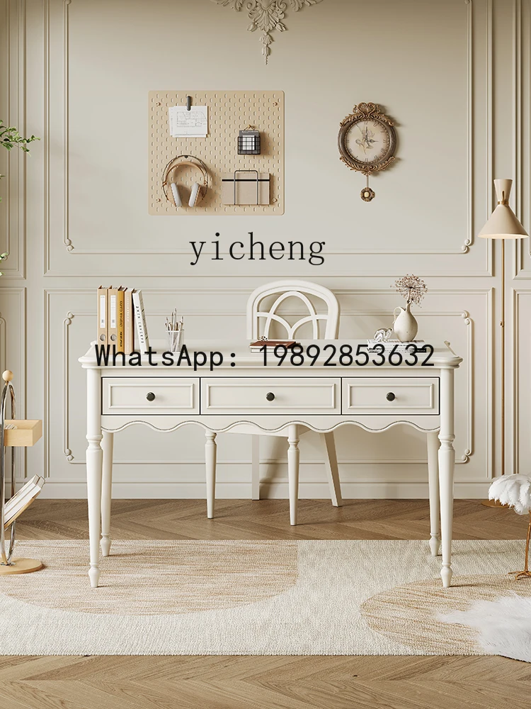 H2 White Solid Wood Office Table Computer Table and Chair Combination Bedroom Light Luxury Desk Writing Desk