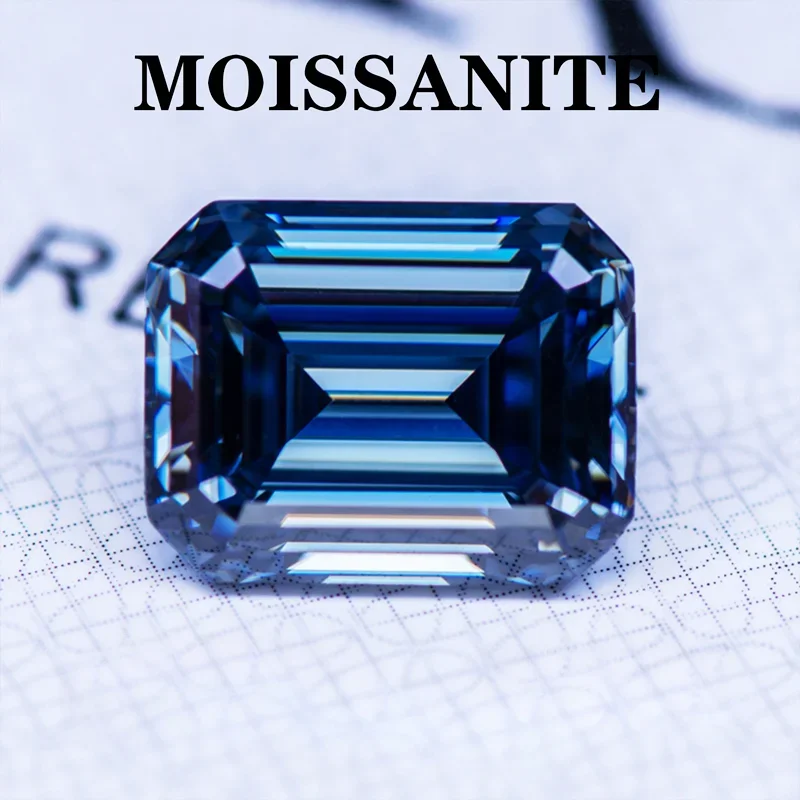 

Moissanite Stone Royal Blue Natural Color Emerald Cut Charms Gemstone DIY Ring Necklace Earrings Main Materials with Certificate