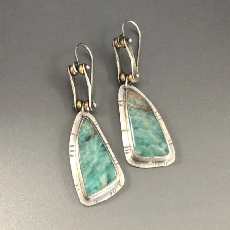 Boho Dangle Earrings for Women Vintage Irregular Turquoise Drop Earrings Ethnic Retro Pendant Ear Hook Beach Party Jewelry Gift