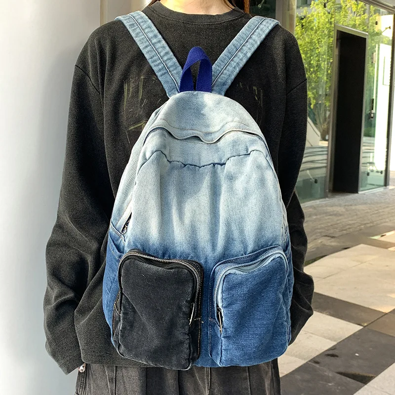 

Casual Denim Women Backpack Large Capacity Patchwork School Bags for Teenage backpack for Travel female Shoulder Bags Daypack