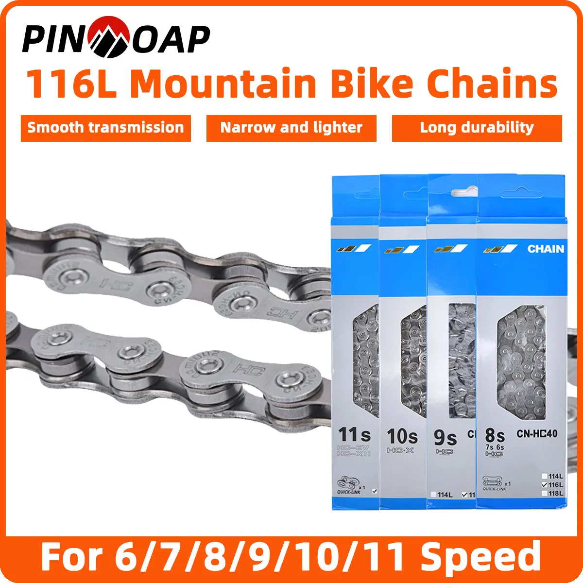 

PINMOAP 1PC Mountain Road Bicycle Chain 6/7/8/9/10/11 Speed High-Strength Durable Smooth Shifting With Quick Release Magic Buckl