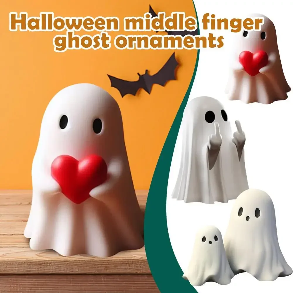 Halloween Middle Finger Ghost Decoration Cute Ghost Statue For Home Fireplace Decor Smooth Body Enhance Festive Atmosphere