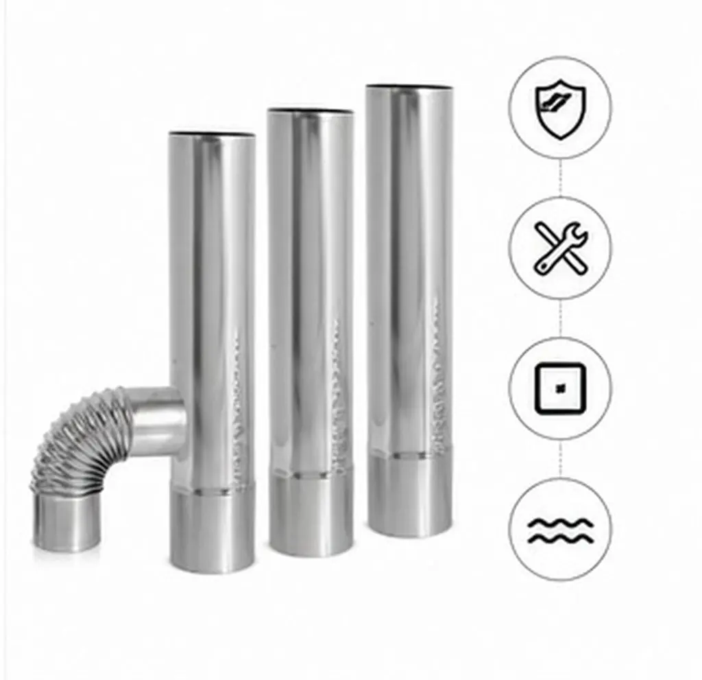3Pcs Metal Vent Straight Tube Stainless Steel Chimney Flue Pipe with Elbow Adapter Easy Install Smooth Surface Safe