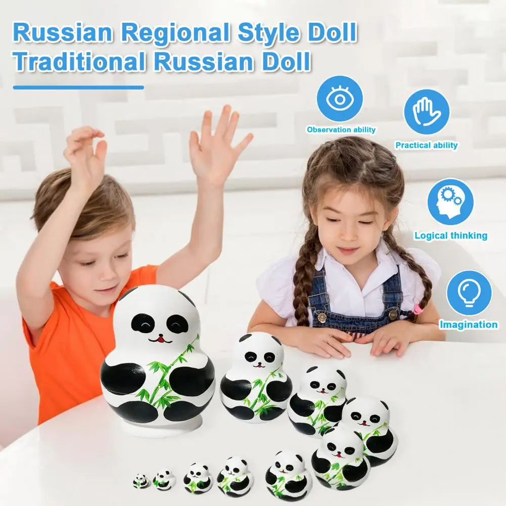 

Stacked Panda Russian Matryoshka Doll Set Handmade Panda Ornaments Educational Nesting Dolls Interactive Prank Toy