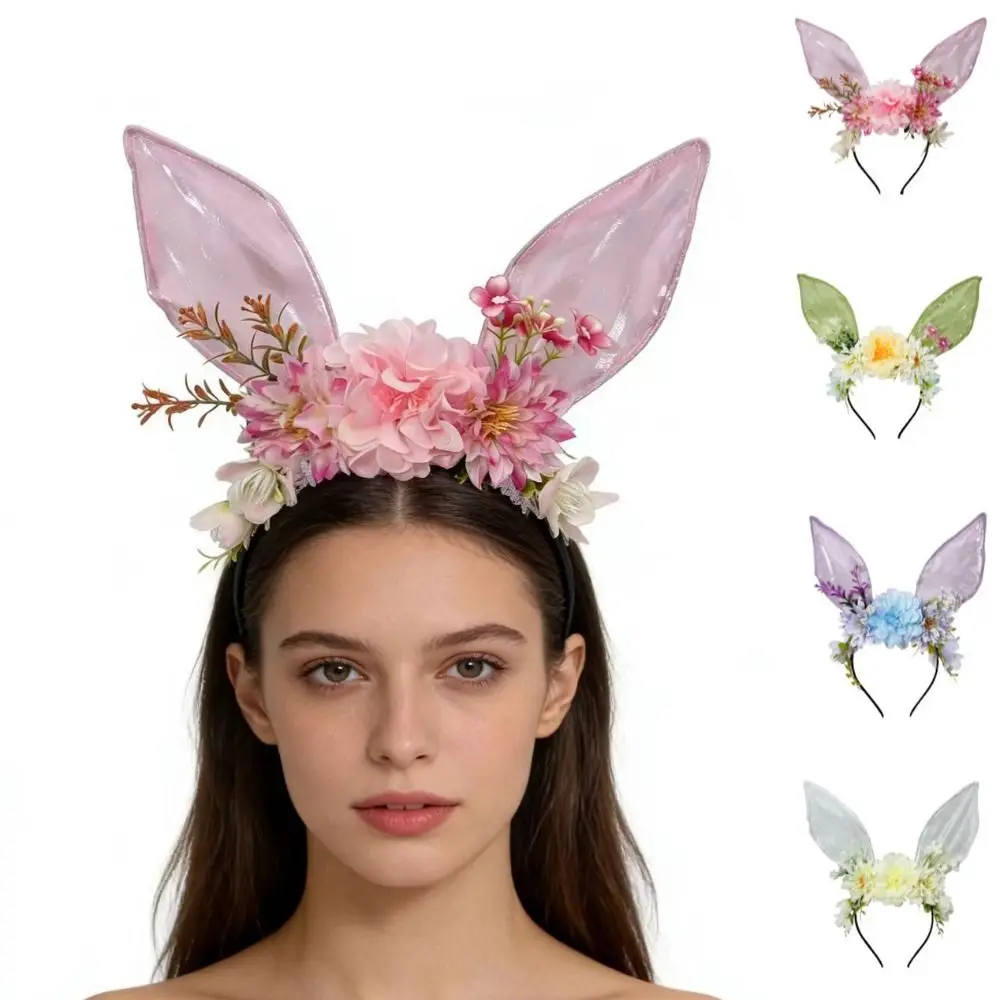 

Funny Flower Rabbit Ears Headband Colorful Cute Easter Headwear Headpiece Photography Props Floral Bunny Ears Hair Hoop Children