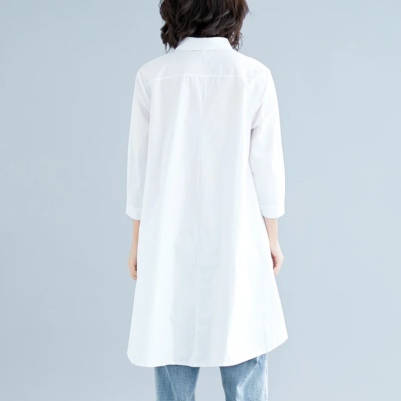 Retro Allentato Dimagrante Asimmetrico Midi irt Dr Colore alla moda Colletto rovesciato Top Primavera Estate Nuovo arrivo