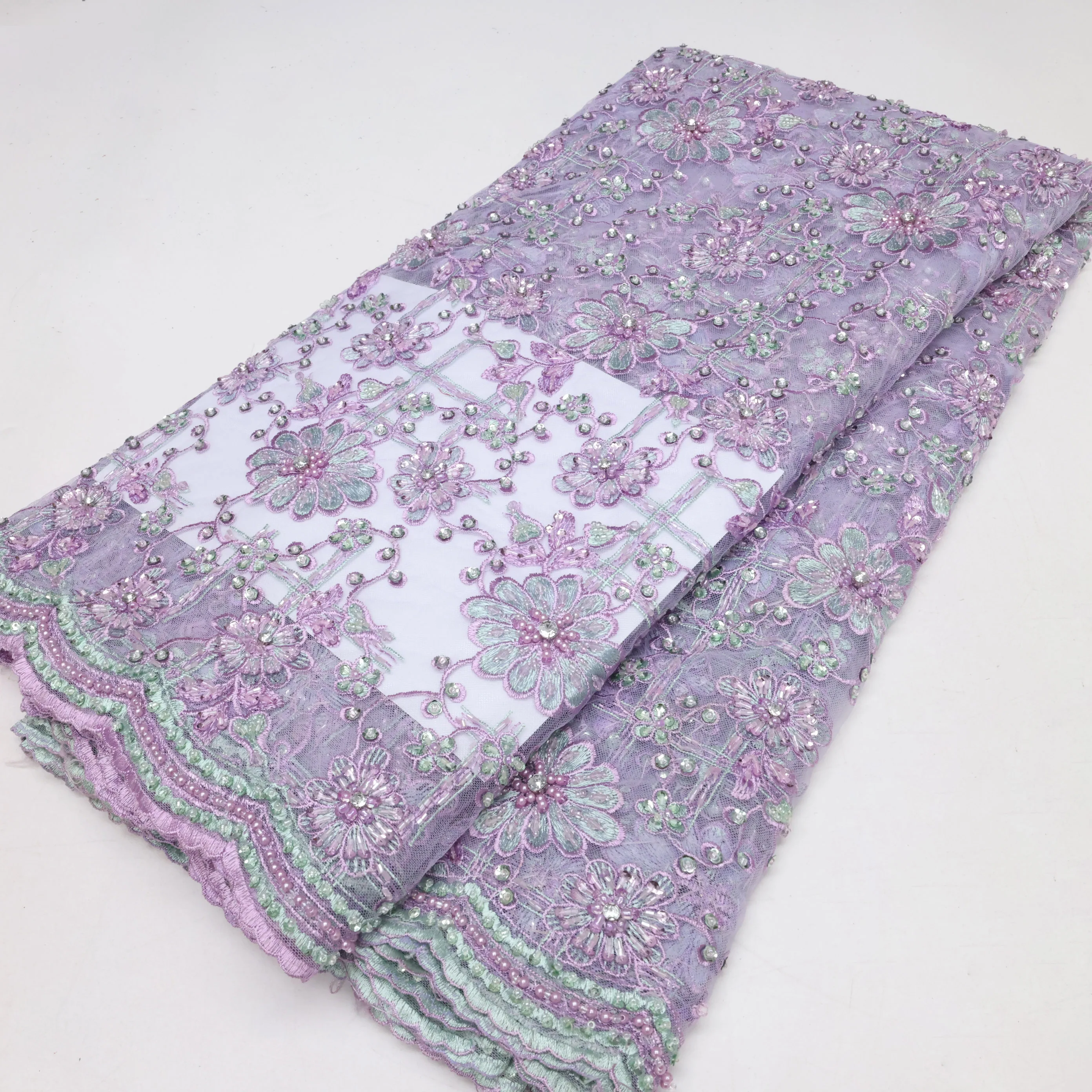 Tissu africain en dentelle perlée fait à la main, avec pierres, Tulle, longueur 5 Yards, pour robe de soirée, nouvel arrivage