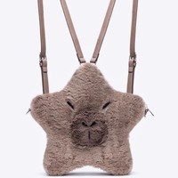 JIAERDI Cute Guinea Pig Star Shape Backpack Women Plush Multi Functional Shoulder Bag Ladies Crossbody Bag Cartoon Crossbody Bag