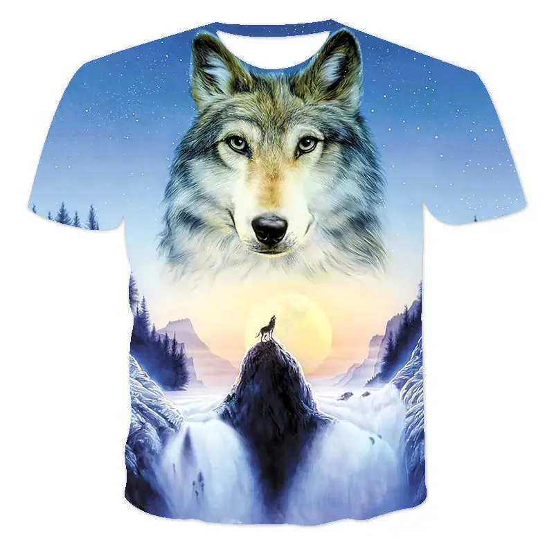 Wolf Printed O Neck Casual Sports T Shirt Children Boys Girls Clothes Animal Tops Tees Summer 2024 New Pattern T-shirts Clothing