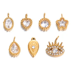 6Pcs/Lot Stainless Steel Mini Zircon Heart&Water Drop&Star&Oval&Round Charms Crystal Eyes Pendant For Handmade Accessories