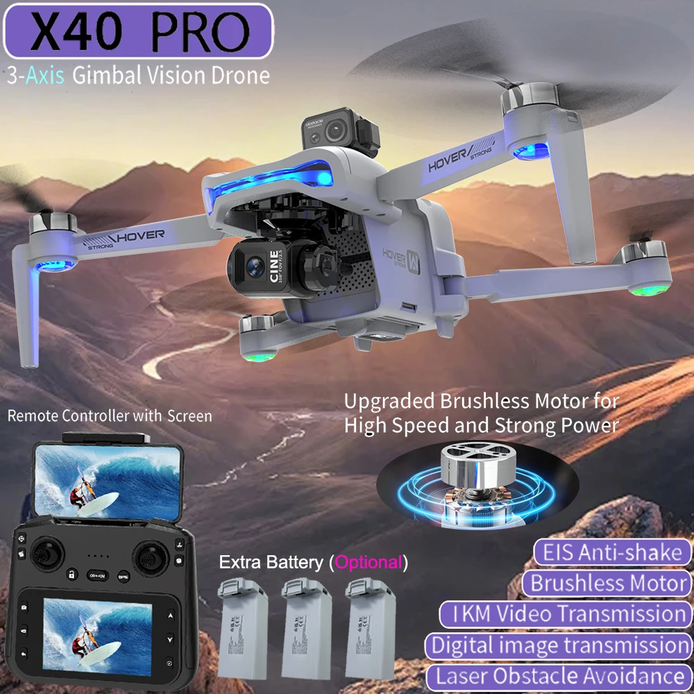 

Новый GPS-дрон JJRC X40 PRO с HD-камерой, экраном, дистанционным управлением, 3-осевым подвесом для предотвращения препятствий, FPV, бесщеточный радиоуправляемый квадрокоптер, игрушки, подарки
