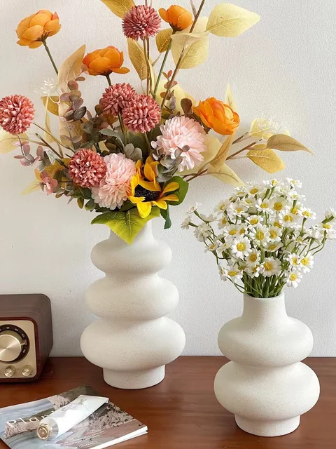 1/2Pcs Ceramic Vase,Off Round Modern Dried Flower Vase,Pampas Flower Boho Home Decor Vase For Centerpiece Wedding Dinner Table 11