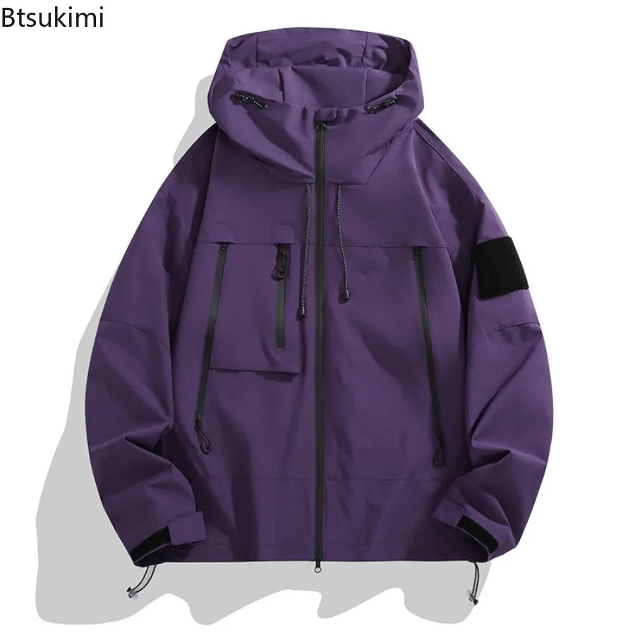 2025 Men's Windbreak Jackets Spring New Fashion Solid Color Outdoor Sport Hiking Camping Hooded Jacket Men Functional Rush Coats