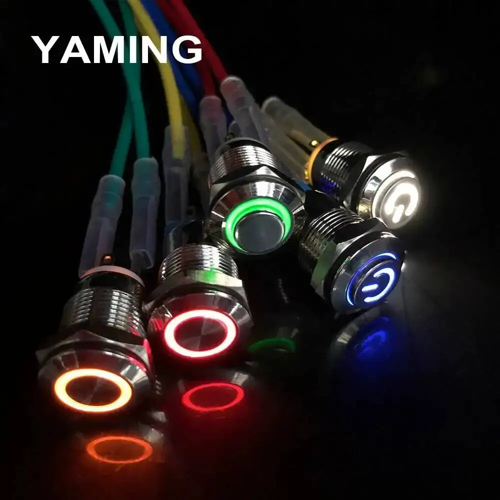 12mm Metal Push Button Switch Momentary/Latching Waterproof 4 Pins LED Bulb Night Light Flat/High Round Self-locking Reset Type