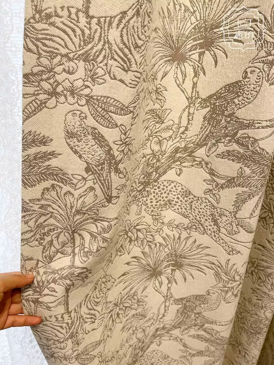 Tier-Dschungel-Vorhänge im mittelalterlichen Stil, Vintage-Stil, cremefarben, Chenille-Jacquard-Vorhänge für Wohnzimmer, Esszimmer, Schlafzimmer, Leopardenmuster, moderne Vorhänge – Detail 3