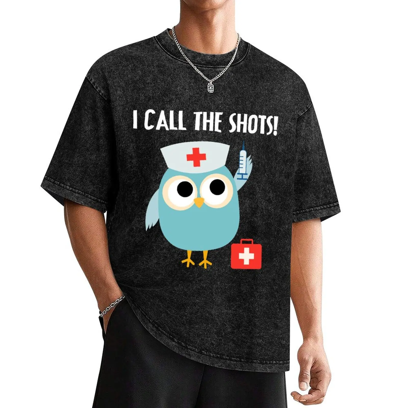 

Professions Owl Nurse I Call the Shots T-Shirt baggy shirts oversized graphic tee plus sizes oversized t shirt men tshirt