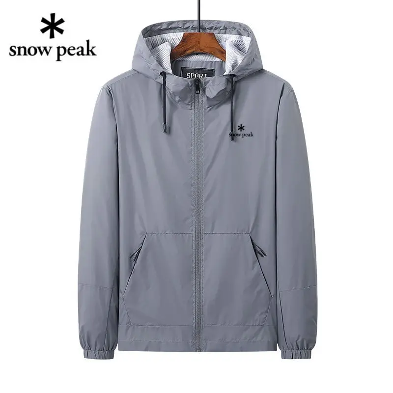 snow peak Men Thin Mesh Hooded Jacket Spring Autumn Lightweight Windbreaker Casual Sports Loose Soft Quick Dry Daily Wear Coat