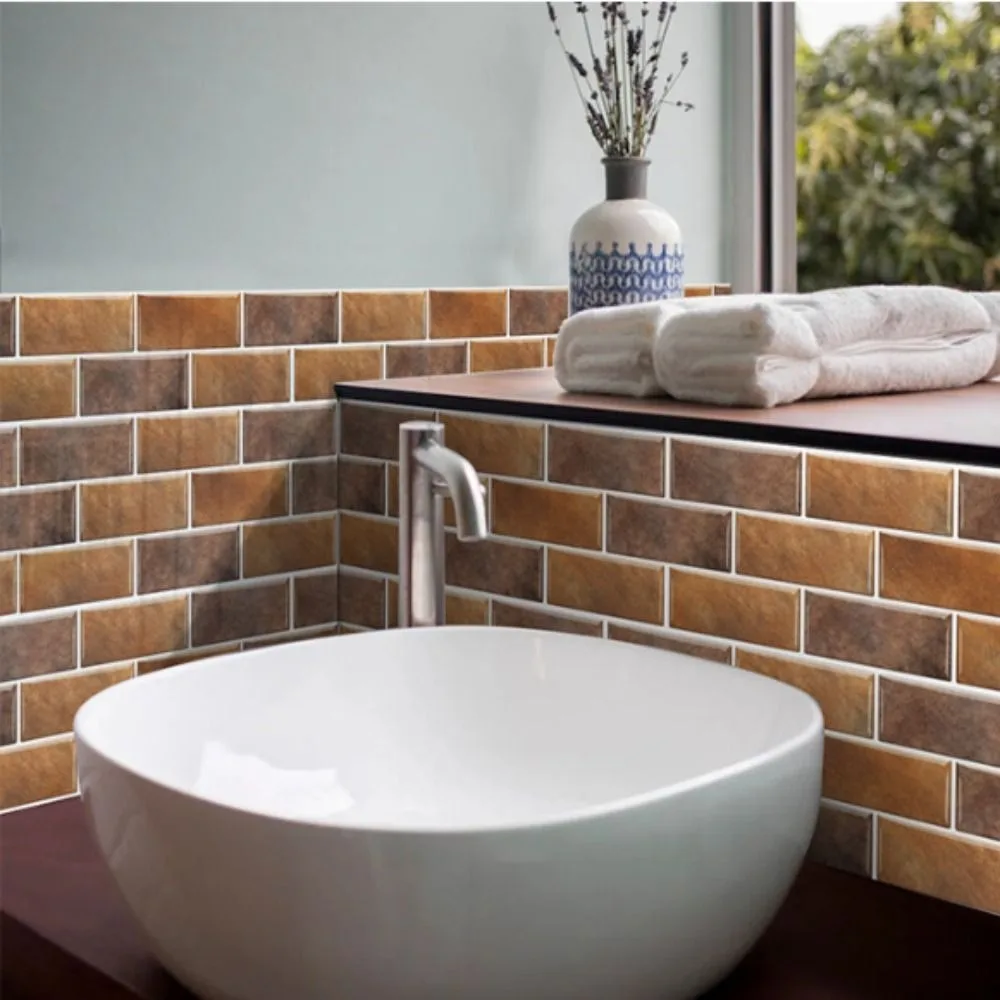6pcs Self-Adhesive Tile Stickers Peel and Stick PVC Wall Stickers Wear-Resistant Waterproof Self-Adhesive Wallpaper
