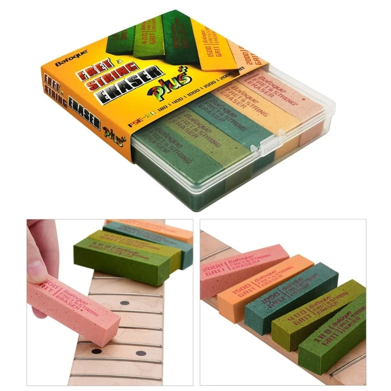 Guitar Fret Polishing Erasers Abraisive Rubber Block Polishing Fret Wire 180&400&1000&1500&2000 Grit Set of 5pcs Kits