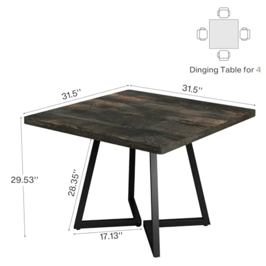 Square Dining Table for 2 31.5 Industrial Dinner Table with Metal Base Kitchen Table for Dining Room Small Space Apartment Rust
