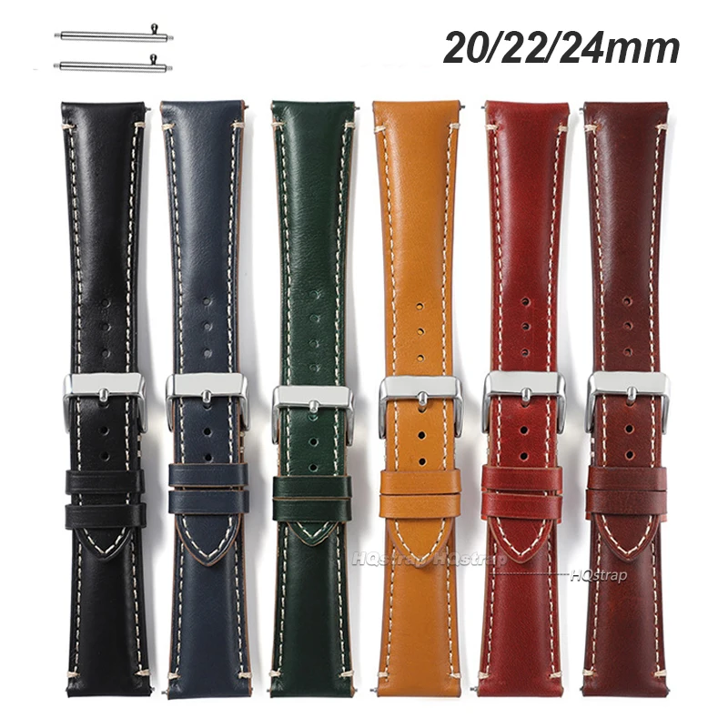 Retro cowhide Watchband 20mm 22mm 24mm for Rolex Calfskin Bracelet for Seiko Watch High Quality for Huawei Wrist Strap