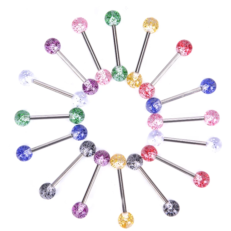8PCS/lot Surgical Steel Glitter Tongue Piercing Ball Barbell Bar Tongue Ring Body Studs Piercing Jewelry Women Men Piercing